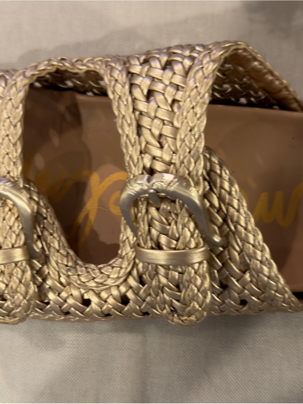Sam Edelman Metallic Gold Woven Slide Sandals - Picture 3 of 7